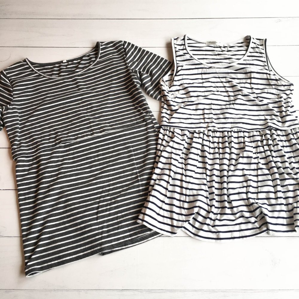 Set of Two Striped Breastfeeding Nursing Maternity Tops - Size Medium